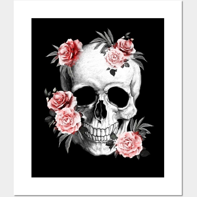 skeleton,floral,flower skull, roses Wall Art by Collagedream